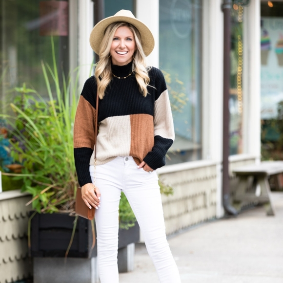 New Retro Throw Back Color Block Mock Neck… - Picture 2 of 7